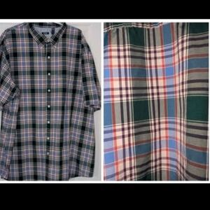 Izod Men's Green and Pink Plaid Button-Down Shirt-Size 4XLT